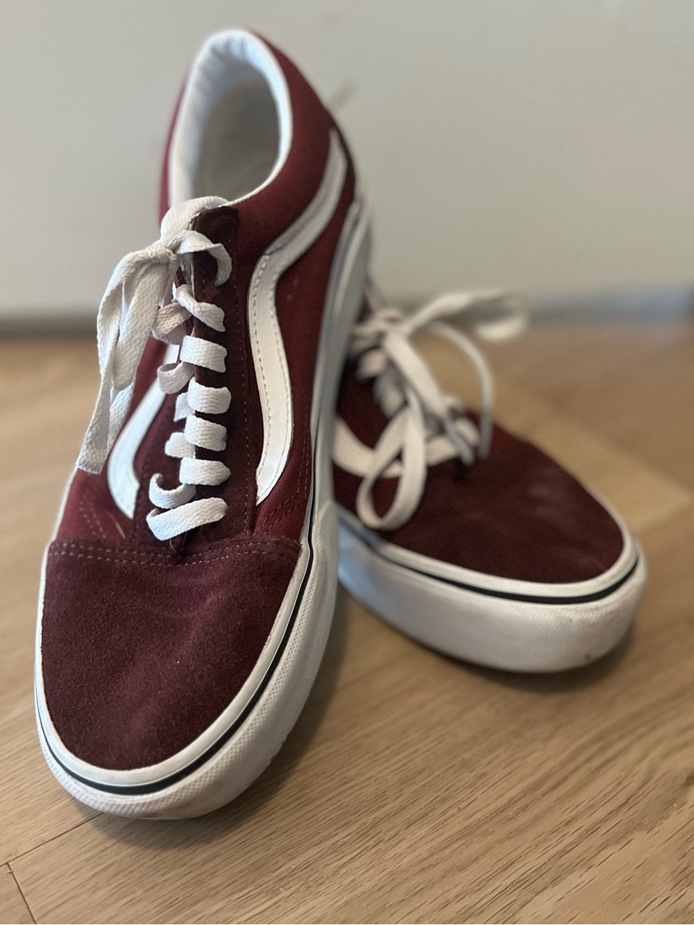 Vans Burgundy and White Low-Top Skate Sneakers